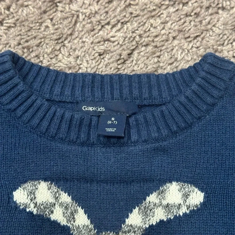 GapKids Navy Bunny Pom Pom Novelty Sweater Cottagecore Preppy S 6-7